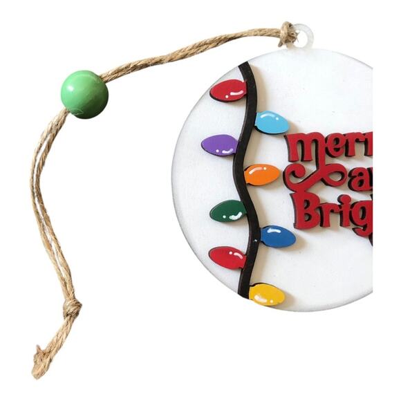 Whimsical  Red “Merry and Bright” Branch With Lights Ornament Hand Painted Wood - Picture 6 of 9